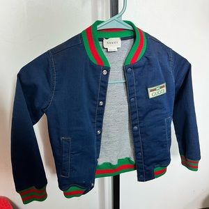 Denim varsity style Gucci jacket